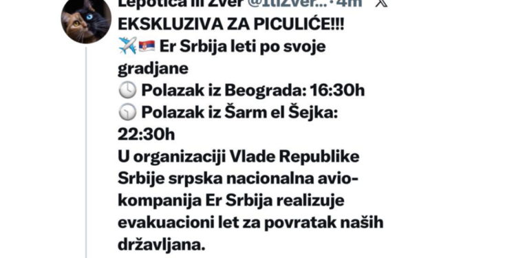 Avion poleće iz Beograda: Er Srbija evakuiše građane iz Šarm el Šejka
